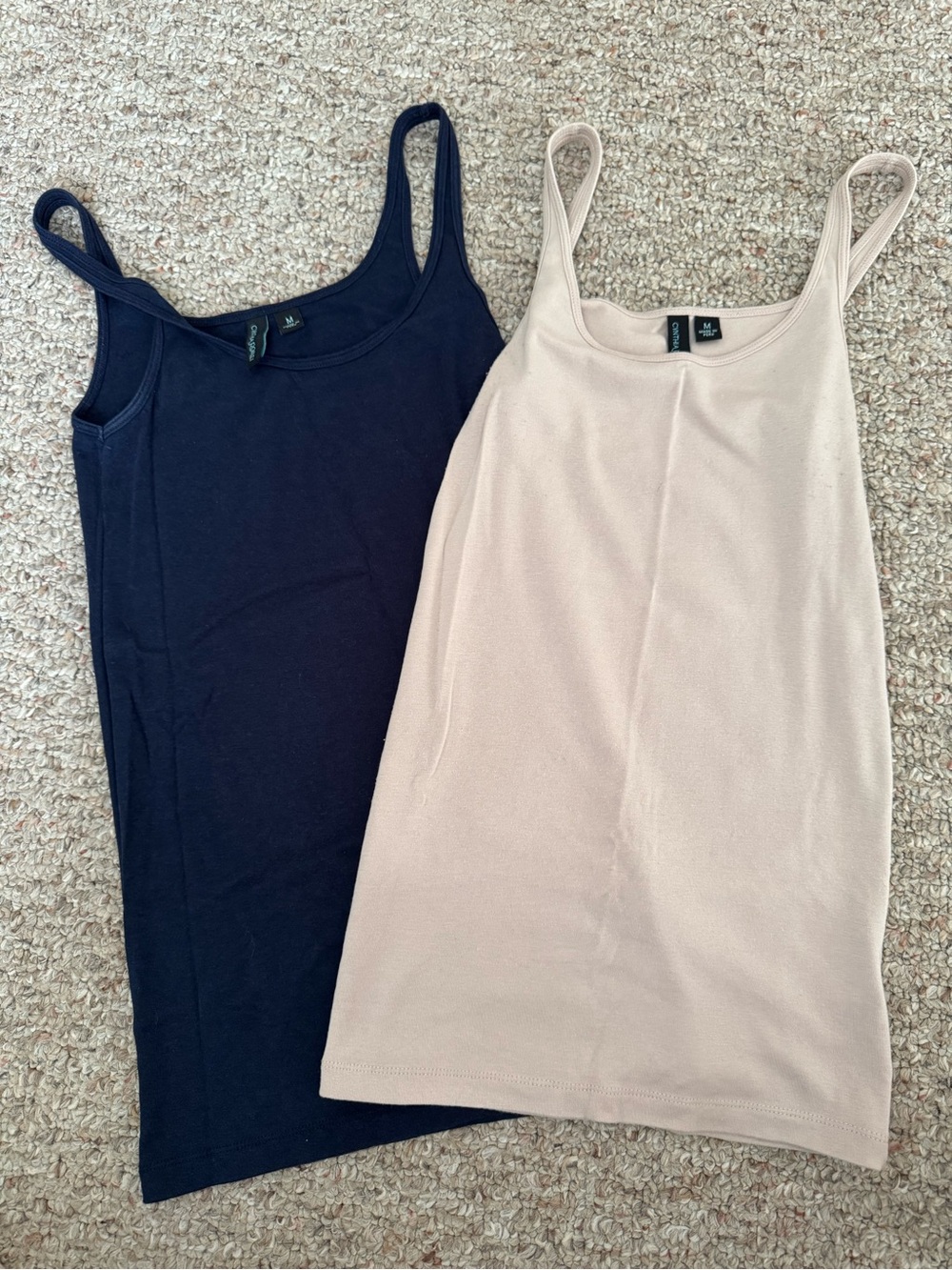 Cynthia Rowley Black and Nude Slim Ribbed Tank Tops